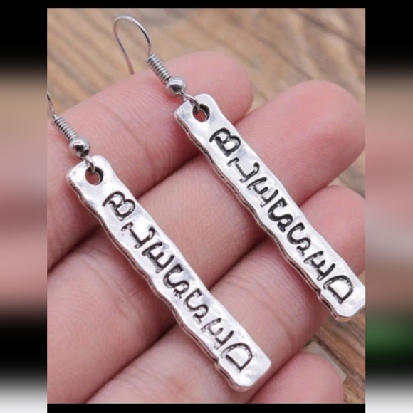 Blessed Silver Tone 2" Earrings - Picture 1 of 1